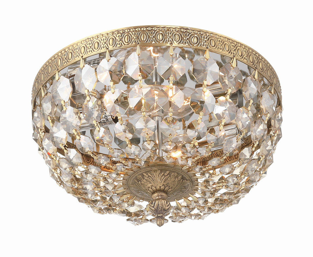 Crystorama 2 Light Golden Teak Crystal Olde Brass Flush Mount 710-OB-GT-MWP