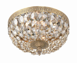 Crystorama 2 Light Golden Teak Crystal Olde Brass Flush Mount 710-OB-GT-MWP
