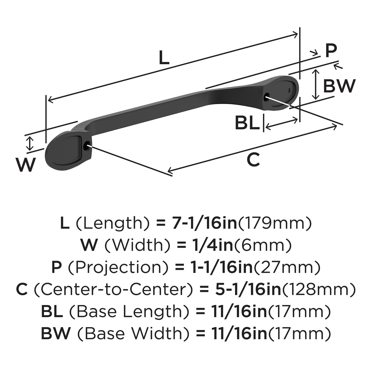 Amerock BP21937FB Matte Black Cabinet Pull 5-1/16 inch (128mm) Center-to-Center Cabinet Hardware Ravino Furniture Hardware Drawer Pull