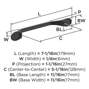 Amerock BP21937FB Matte Black Cabinet Pull 5-1/16 inch (128mm) Center-to-Center Cabinet Hardware Ravino Furniture Hardware Drawer Pull