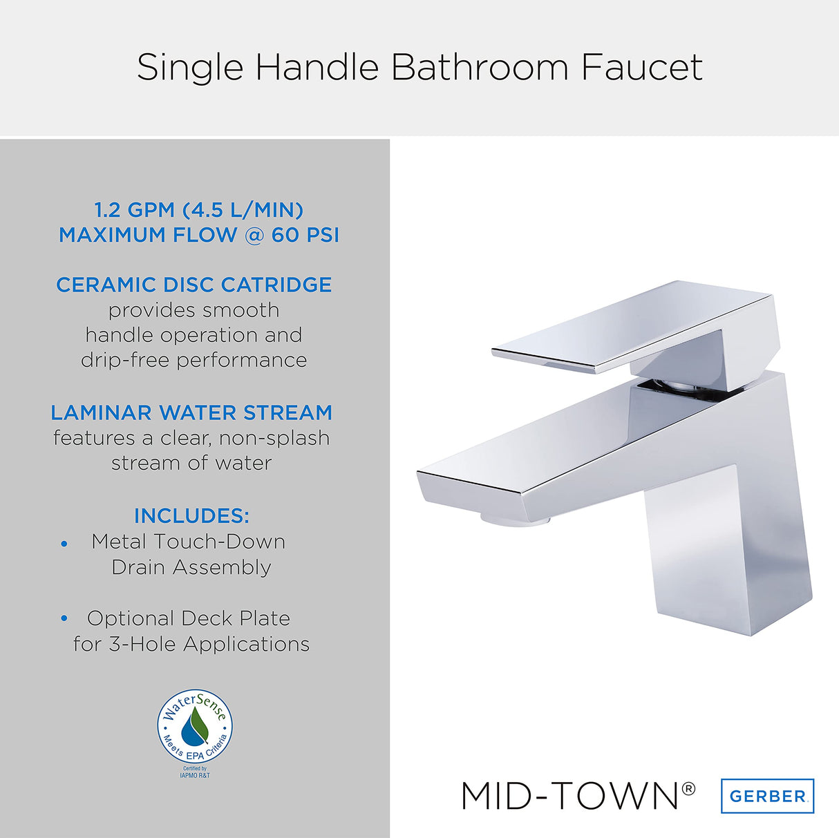 Gerber D222562 Chrome Mid-town Single Handle Lavatory Faucet