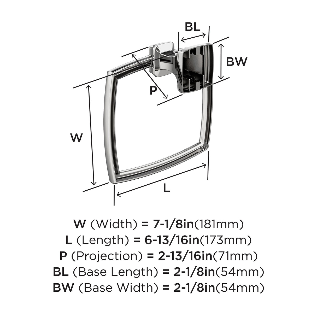 Amerock BH3603226 Chrome Towel Ring 6-13/16 in (173 mm) Length Towel Holder Revitalize Hand Towel Holder for Bathroom Wall Small Kitchen Towel Holder Bath Accessories