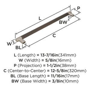 Amerock Cabinet Pull Satin Nickel/Oil-Rubbed Bronze 12-5/8 inch (320 mm) Center to Center Esquire 1 Pack Drawer Pull Drawer Handle Cabinet Hardware