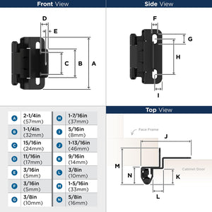 Amerock BPR7565FB Cabinet Hinge 3/8 in (10 mm) Inset Self Closing Partial Wrap Matte Black Kitchen Cabinet Door Hinge 1 Pair/2 Pack Functional Hardware