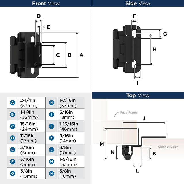 Amerock BPR7565FB Cabinet Hinge 3/8 in (10 mm) Inset Self Closing Partial Wrap Matte Black Kitchen Cabinet Door Hinge 1 Pair/2 Pack Functional Hardware