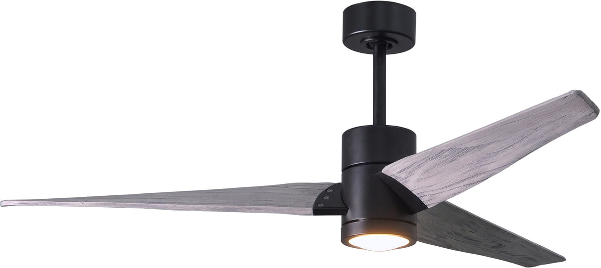 Matthews Fan SJ-BK-BW-60 Super Janet three-blade ceiling fan in Matte Black finish with 60” solid barn wood tone blades and dimmable LED light kit 