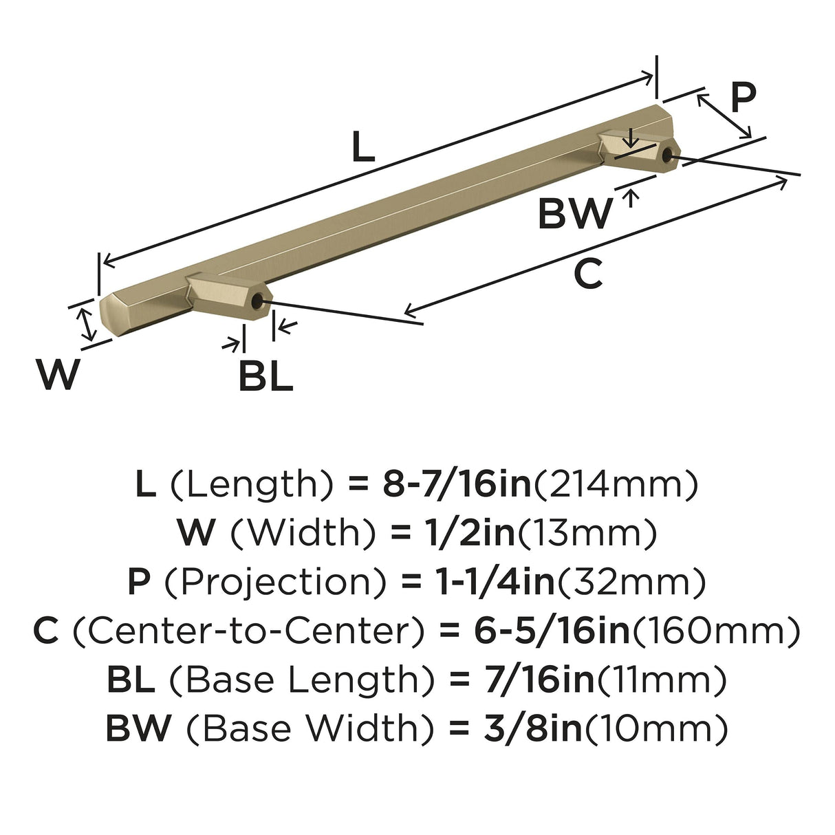 Amerock Cabinet Pull Golden Champagne 6-5/16 in (160 mm) Center-to-Center Drawer Pull Caliber Kitchen and Bath Hardware Furniture Hardware