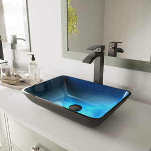 VIGO Turquoise Water 18.125 inch L x 13 inch W Over the Counter Freestanding Glass Rectangular Vessel Bathroom Sink in Turquoise Water - Sink for Bathroom VG07068