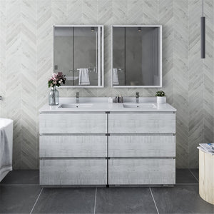 Fresca FVN31-3030RWH-FC Fresca Formosa 60" Floor Standing Double Sink Modern Bathroom Vanity w/ Mirrors in Rustic White
