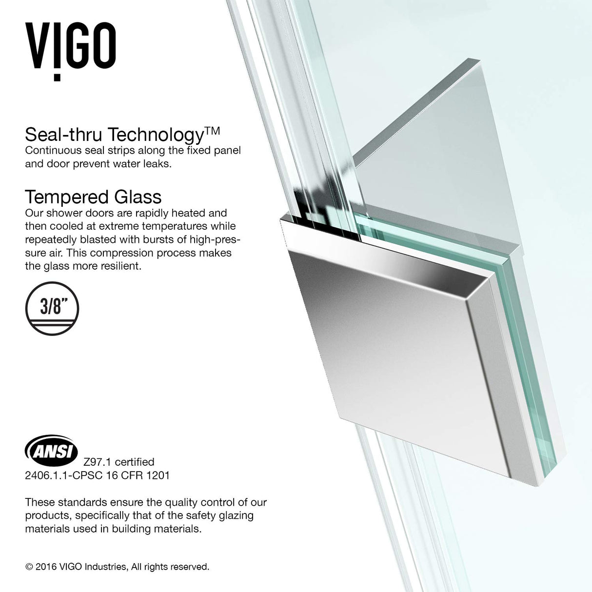 VIGO 36 in. x 36 in. x 79 in. Monteray Frameless Hinged Square Shower Enclosurewith Clear 0.38" Tempered Glass and Hardware in Chrome Finish with ReversibleHandle and Base - VG6011CHCL363W