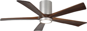 Matthews Fan IR5HLK-BN-WA-52 IR5HLK five-blade flush mount paddle fan in Brushed Nickel finish with 52” solid walnut tone blades and integrated LED light kit.