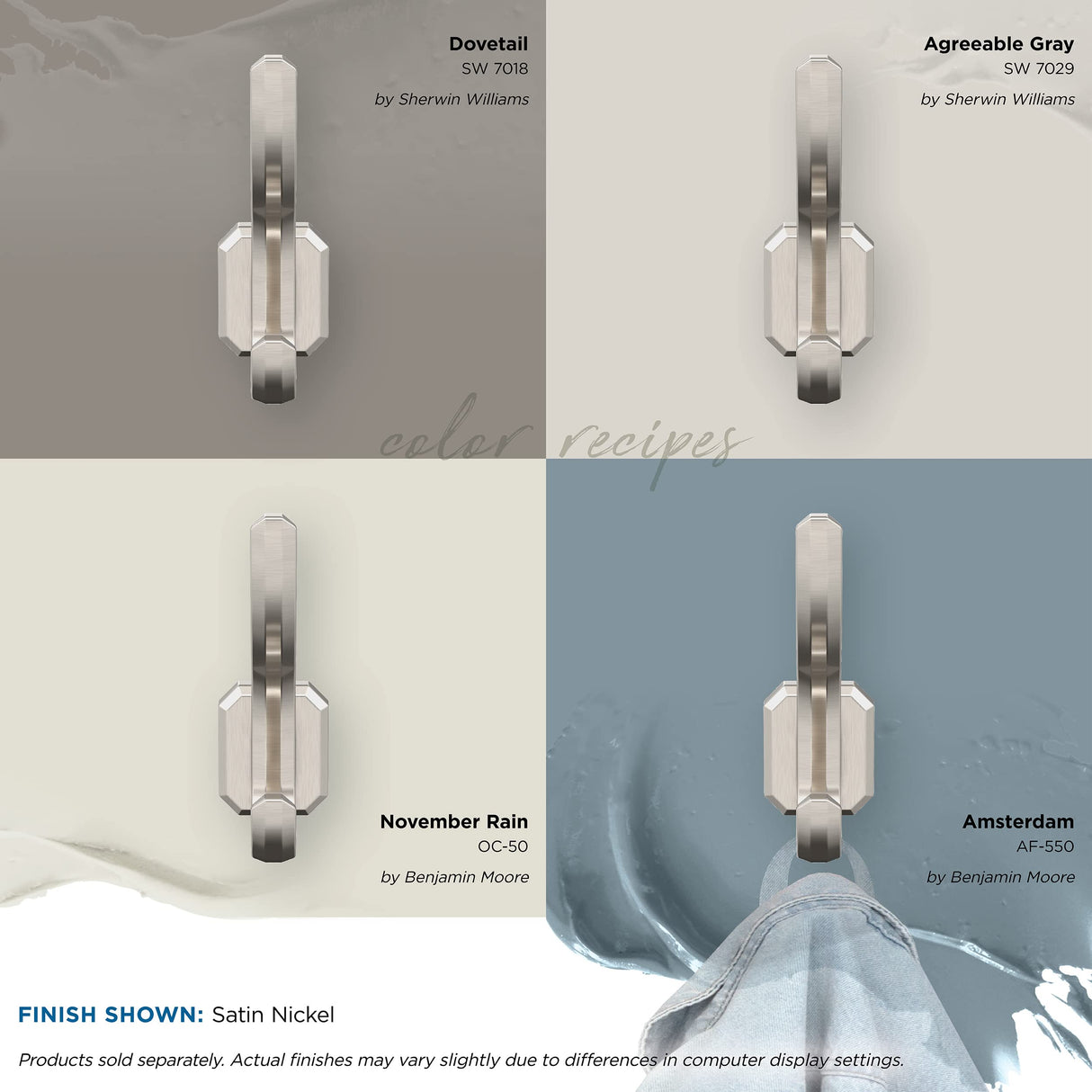 Amerock HBX36693G10 Granlyn Double Prong Decorative Wall Hook Satin Nickel Hook for Coats, Hats, Backpacks, Bags Hooks for Bathroom, Bedroom, Closet, Entryway, Laundry Room, Office