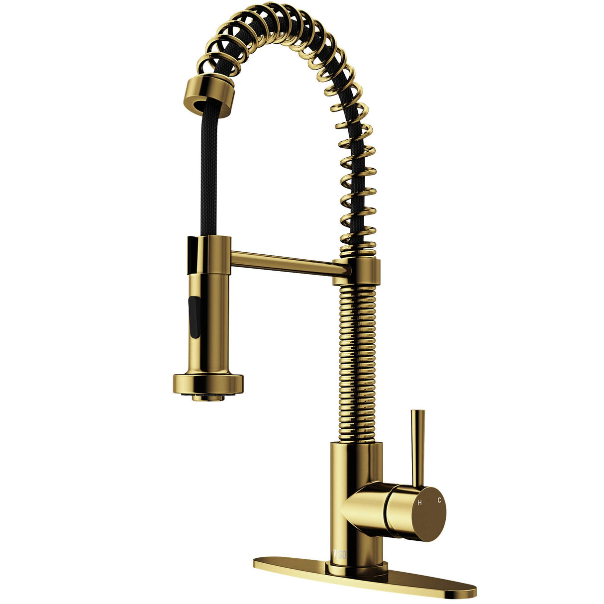 VIGO VG02001MGK1 19" H Edison Single-Handle with Pull-Down Sprayer Kitchen Faucet with Deck Plate in Matte Gold