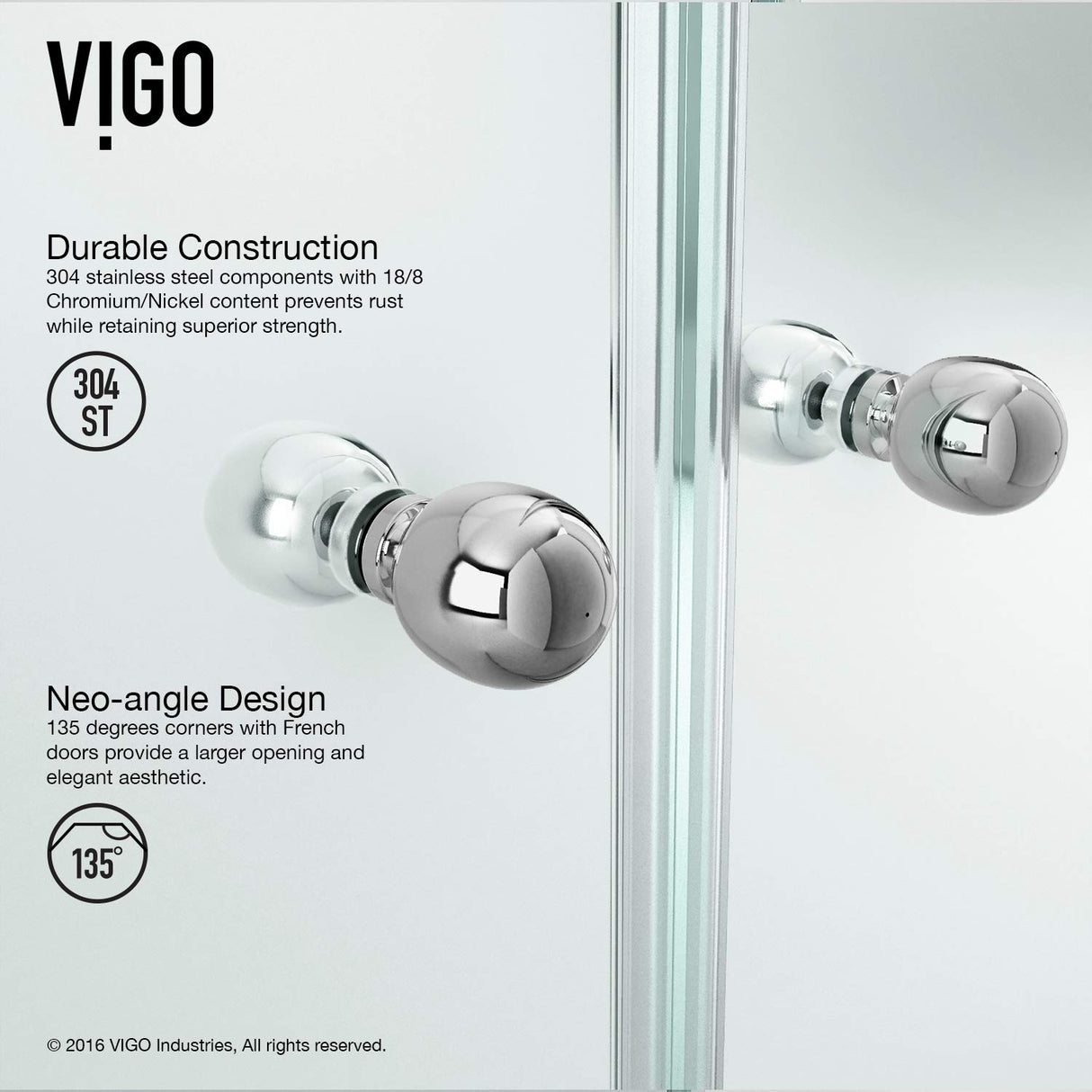 VIGO VG6063CHCL42WS 42.0" -42.0" W -76.75" H Frameless Hinged Neo-angle Shower Enclosure with Clear 0.38" Tempered Glass and Stainless Steel Hardware in Chrome Finish with Reversible Handle and Base
