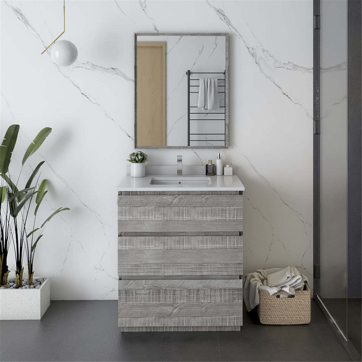 Fresca FVN3130ASH-FC Fresca Formosa 30" Floor Standing Modern Bathroom Vanity w/ Mirror in Ash
