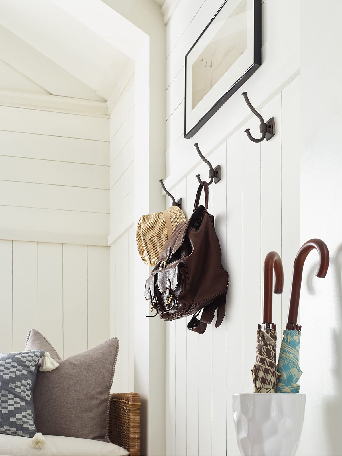 Amerock H37002ORB Kinsale Double Prong Decorative Wall Hook Oil Rubbed Bronze Hook for Coats, Hats, Backpacks, Bags Hooks for Bathroom, Bedroom, Closet, Entryway, Laundry Room, Office