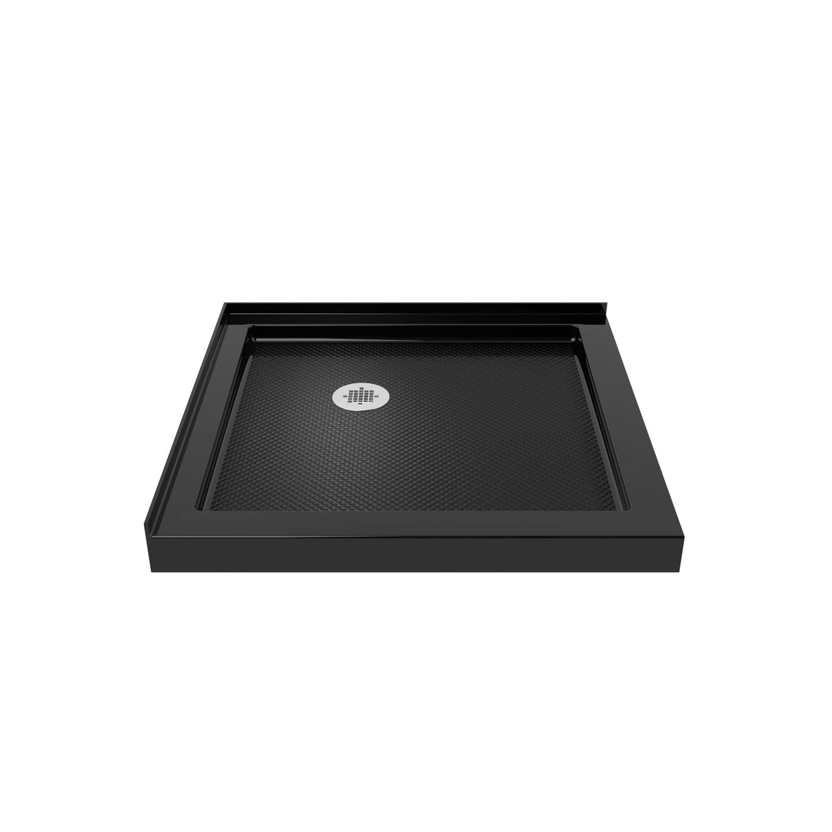 DreamLine SlimLine 36 in. D x 36 in. W x 2 3/4 in. H Corner Drain Double Threshold Shower Base in Black, DLT-1036360-88