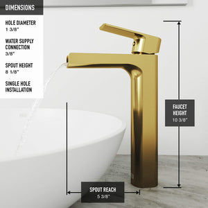 VIGO Amada 10.375 inch H Single Hole Single Handle Bathroom Faucet in Matte Gold - Vessel Sink Faucet VG03026MG