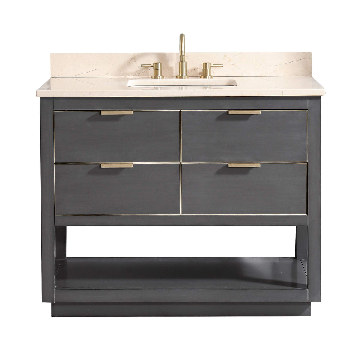 Avanity Allie 43 in. Vanity Combo in Twilight Gray with Gold Trim and Crema Marfil Marble Top