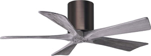 Matthews Fan IR5H-BB-BW-42 Irene-5H five-blade flush mount paddle fan in Brushed Bronze finish with 42” solid barn wood tone blades. 