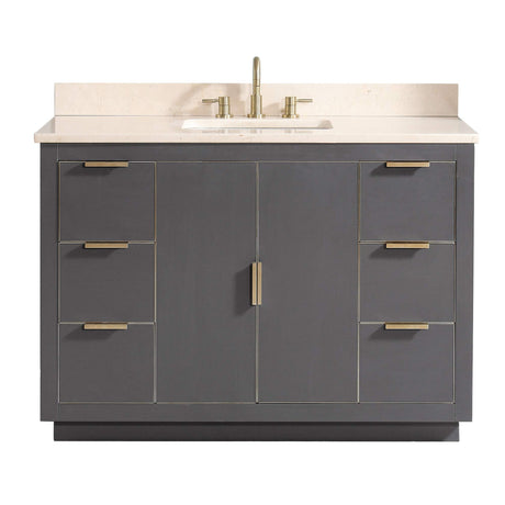 Avanity Austen 49 in. Vanity Combo in Twilight Gray with Gold Trim and Crema Marfil Marble Top