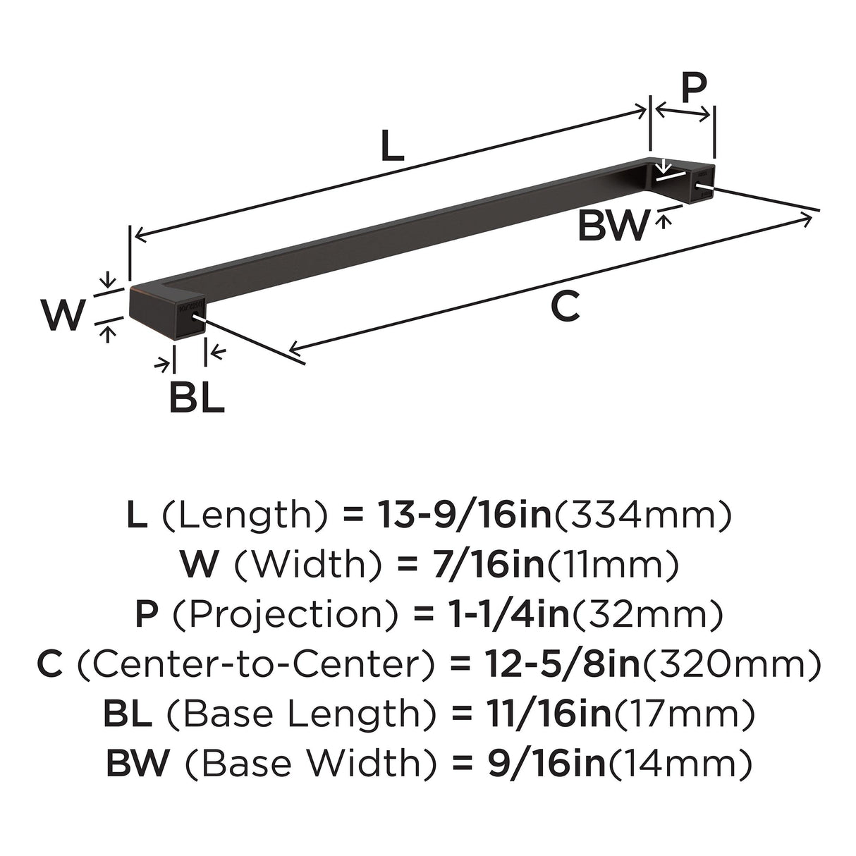 Amerock BP55284ORB Oil Rubbed Bronze Cabinet Pull 12-5/8 in (320 mm) Center-to-Center Cabinet Handle Blackrock Drawer Pull Kitchen Cabinet Handle Furniture Hardware