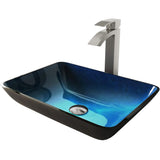 VIGO VGT795 18.125" L -13.0" W -12.0" H Handmade Countertop Glass Rectangular Vessel Bathroom Sink Set in Turquoise Finish with Brushed Nickel Single-Handle Single Hole Faucet and Pop Up Drain