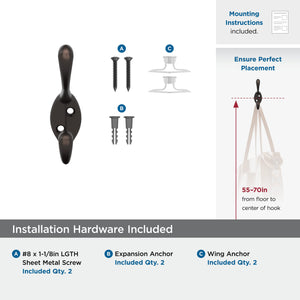 Amerock Large Coat Hook Wall Mount Oil Rubbed Bronze 1 Pack Robe Hook Towel Hook Entryway Hook Bathroom Hook