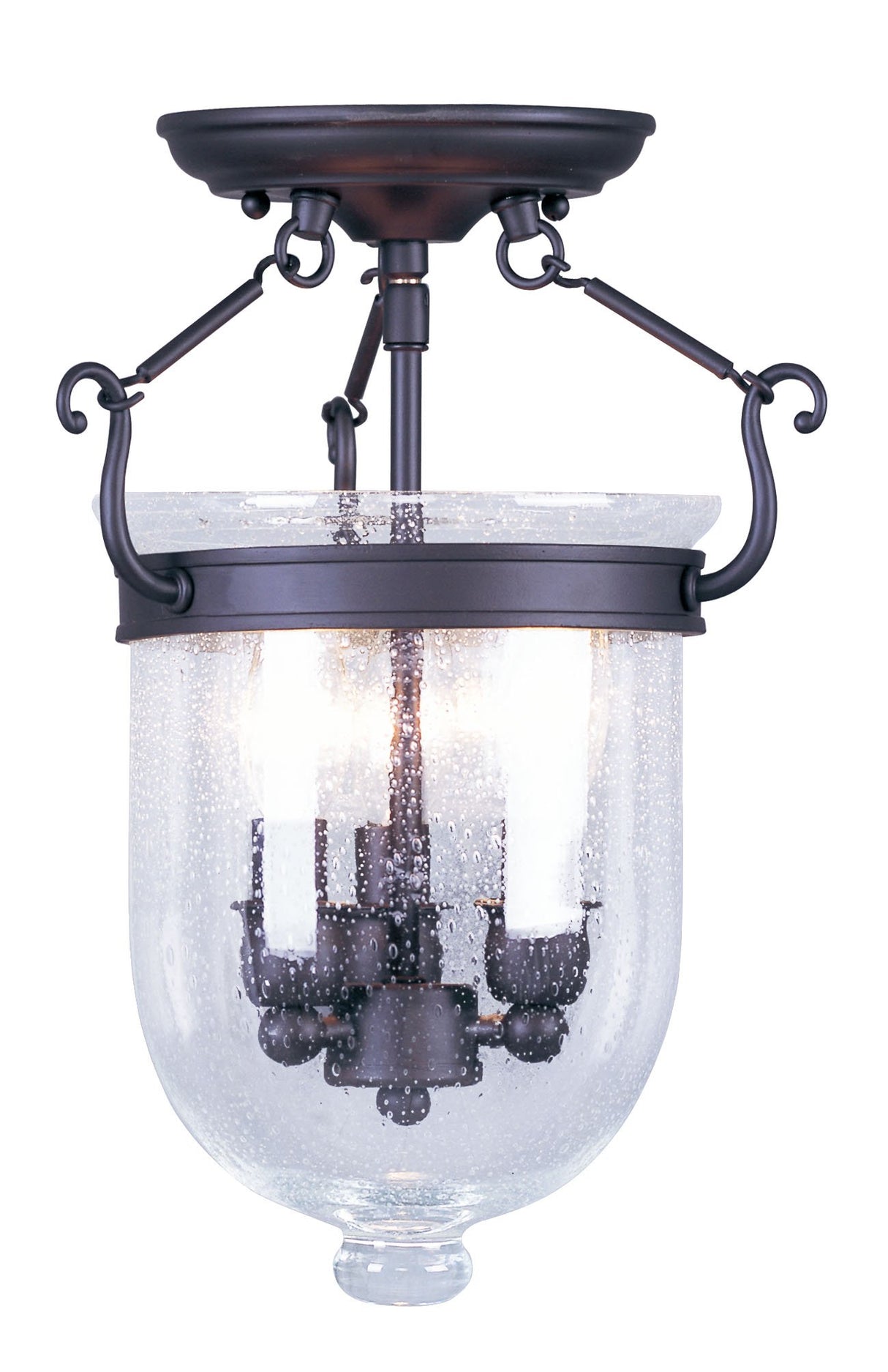 Livex Lighting 5081-07 Jefferson 3 Light Bronze Bell Jar Semi Flush with Seeded Glass