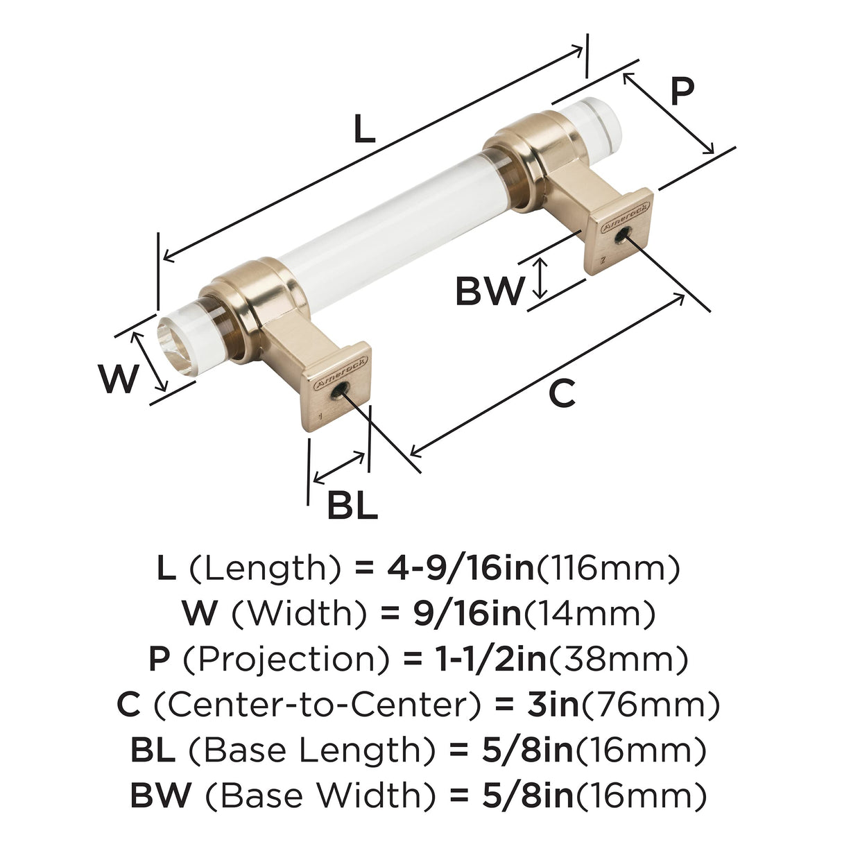 Amerock Cabinet Pull Clear/Champagne Bronze 3 inch (76 mm) Center to Center Glacio 1 Pack Drawer Pull Drawer Handle Cabinet Hardware