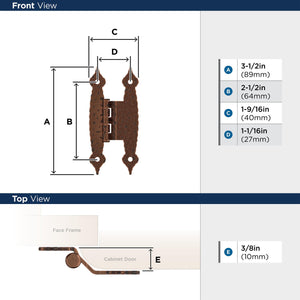 Amerock Cabinet Hinge 3/8 inch (10 mm) Offset Hinge Antique Copper 2 Pack Non Self-Closing Hinge H-Type Hinge Cabinet Door Hinge