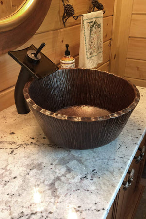 Premier Copper Products PVRTRDB 14.5-Inch Forest Vessel Hammered Copper Sink