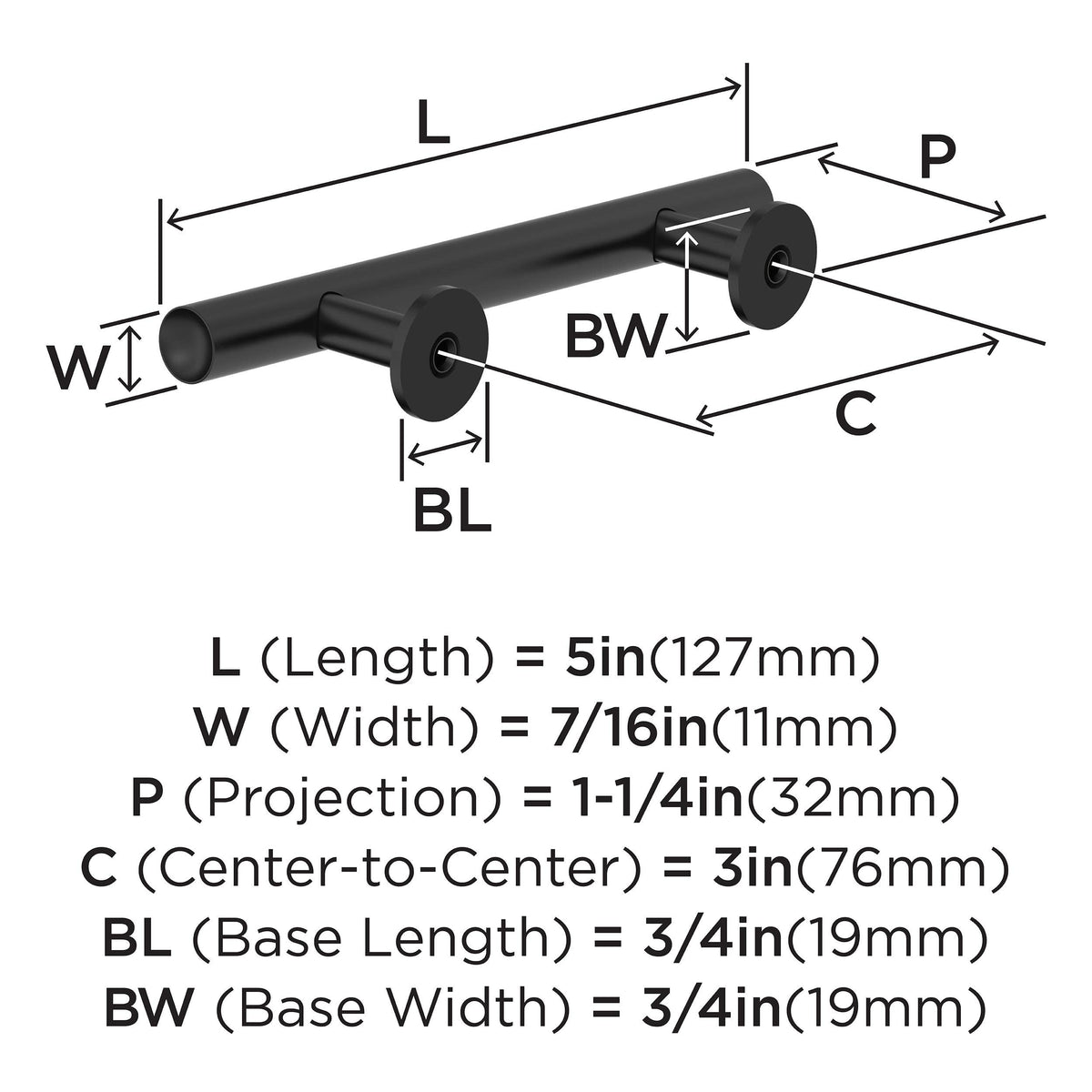Amerock BP37390FB Matte Black Cabinet Pull 3 in (76 mm) Center-to-Center Cabinet Handle Radius Drawer Pull Kitchen Cabinet Handle Furniture Hardware