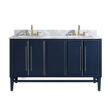 Avanity Mason 61 in. Vanity Combo in Navy Blue with Silver Trim and Carrara White Marble Top