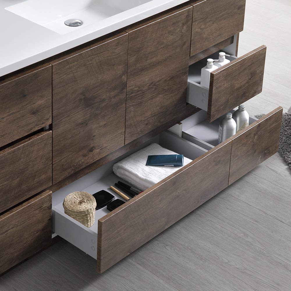 Fresca FCB9360RW-S-I Fresca Lazzaro 60" Rosewood Free Standing Modern Bathroom Cabinet w/ Integrated Single Sink