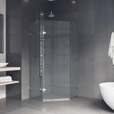 VIGO VG6061CHCL38 36.13" -36.13" W -73.38" H Frameless Hinged Neo-angle Shower Enclosure with Clear 0.38" Tempered Glass and Stainless Steel Hardware in Chrome Finish with Reversible Handle