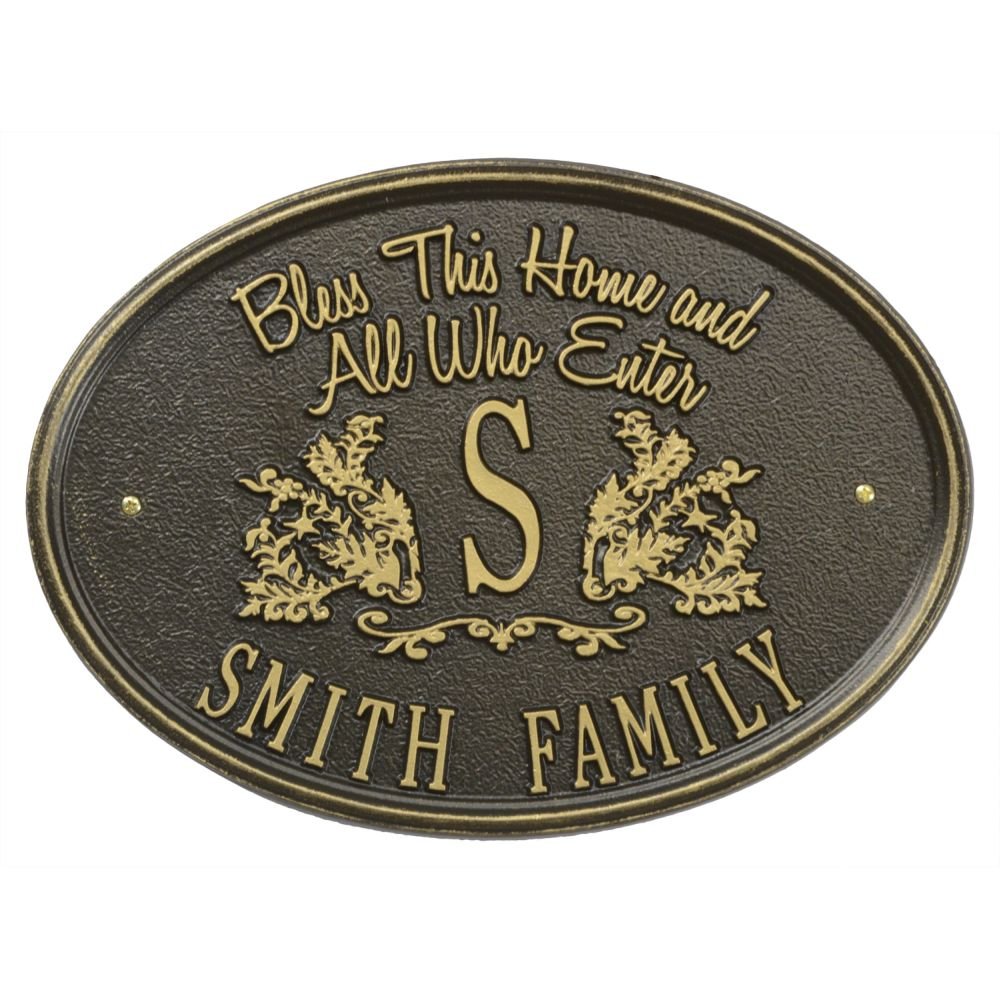 Whitehall 2823OG - Bless This Home Monogram Oval Plaque, Standard Wall 1-line