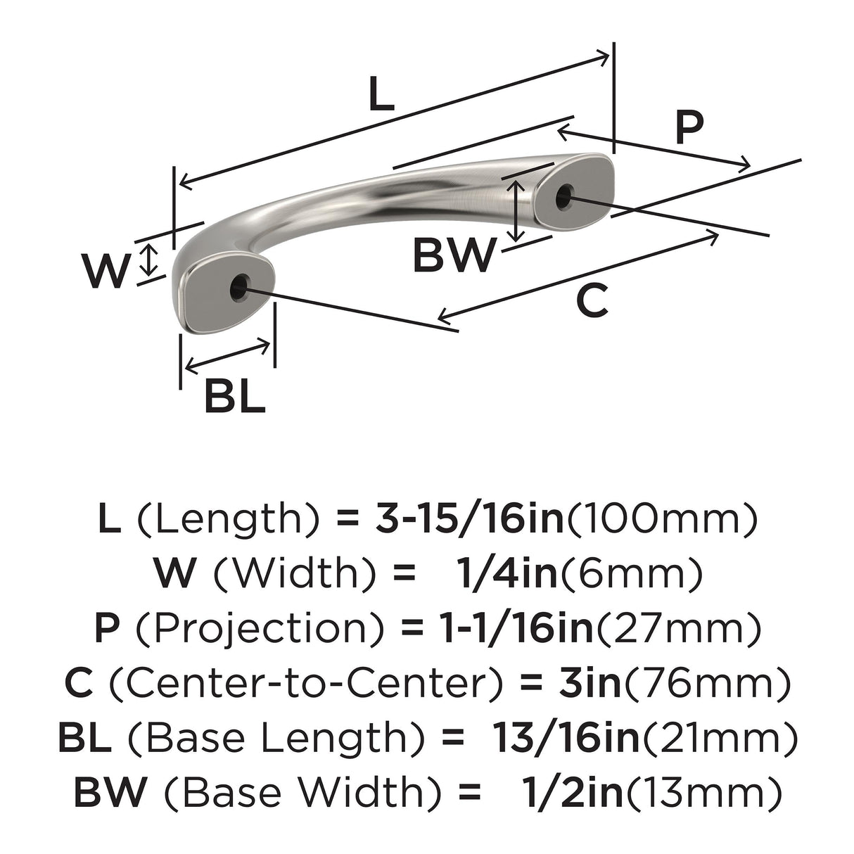 Amerock BP37230G10 Satin Nickel Cabinet Pull 3 inch (76mm) Center-to-Center Cabinet Hardware Vaile Furniture Hardware Drawer Pull