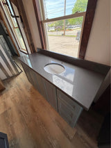 63" Custom Shaker Bathroom Vanity in Slate Green with Polished Quartz Top & Integrated Sink