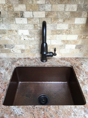 Premier Copper Products KSDB25199 25-Inch Hammered Copper Kitchen Single Basin Sink, Oil Rubbed Bronze
