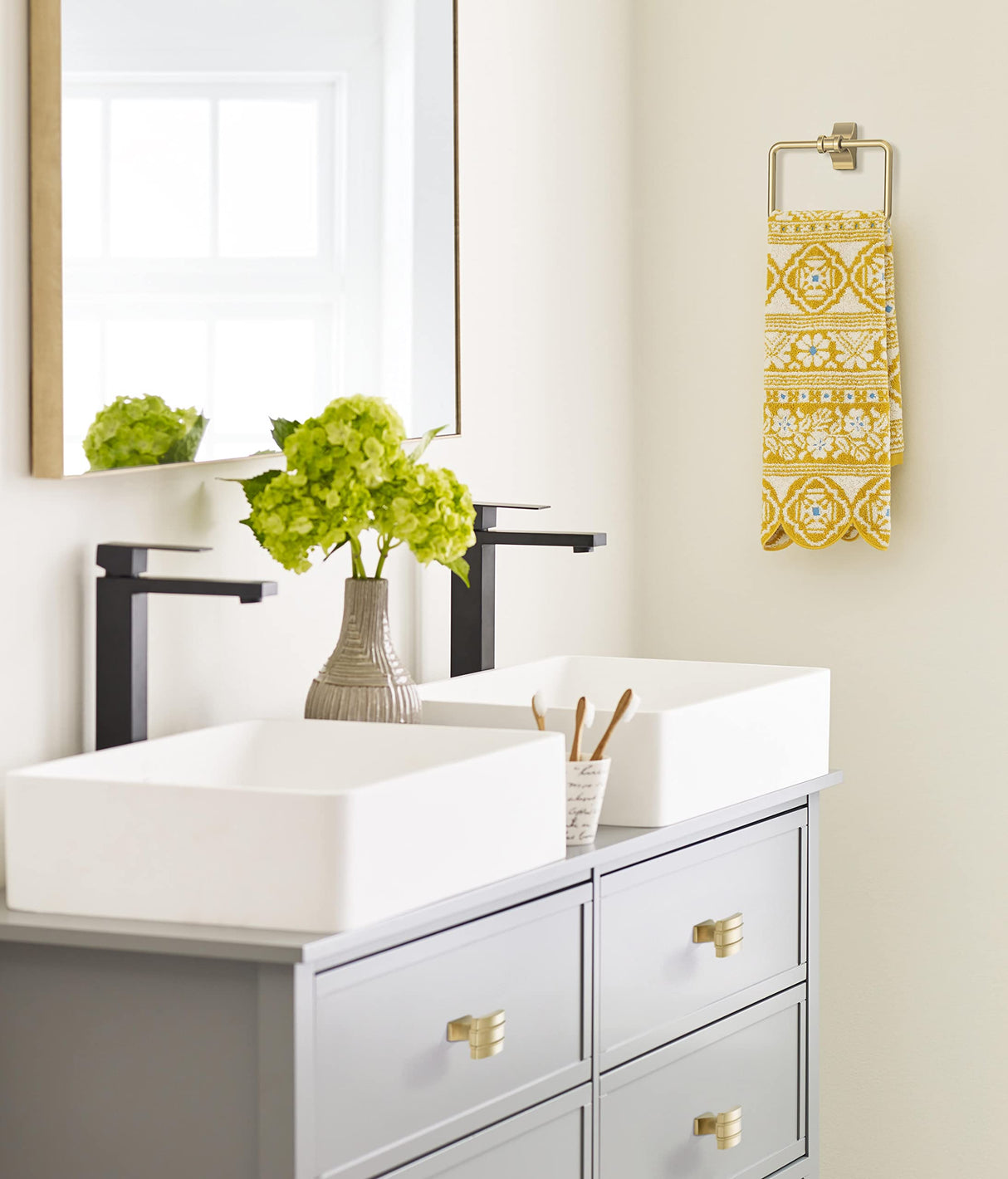 Amerock BH36052BBZ Golden Champagne Towel Ring 5-1/4 in (133 mm) Length Towel Holder Davenport Hand Towel Holder for Bathroom Wall Small Kitchen Towel Holder Bath Accessories