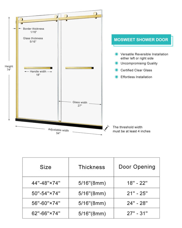 Milano Double Sliding Shower Door, 60 in.W x 74 in.H Framed Shower Door 5/16"(8mm) Clear Tempered Glass, 18 inch Pull Handle, Stainless Steel Hardware, Matte Black Finished
