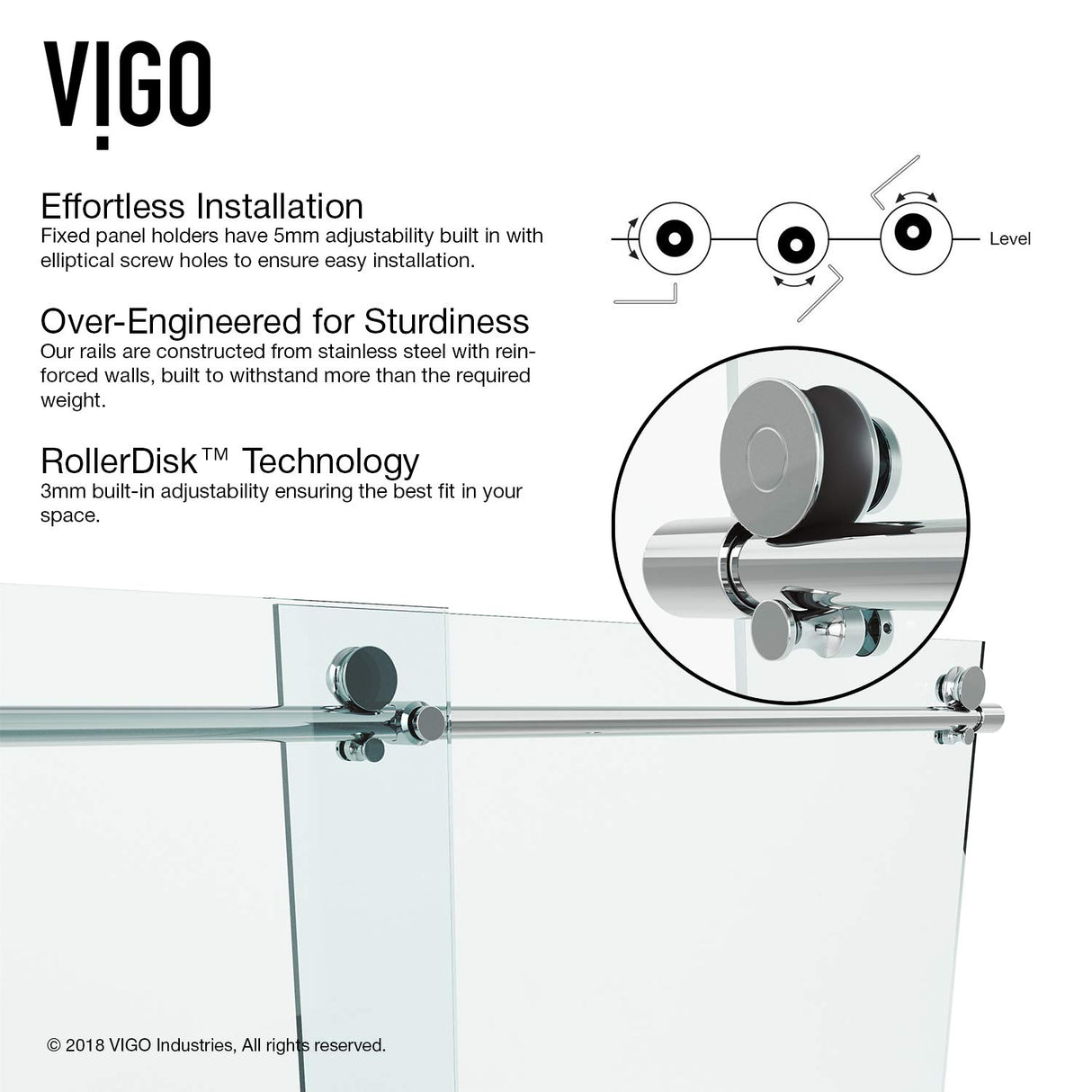VIGO Adjustable 72-73" W x 74" H Ferrara Frameless Sliding Rectangle Shower Door with Clear Tempered Glass, Reversible Door Handle and Stainless Steel Hardware in Chrome-VG6080CHCL7274