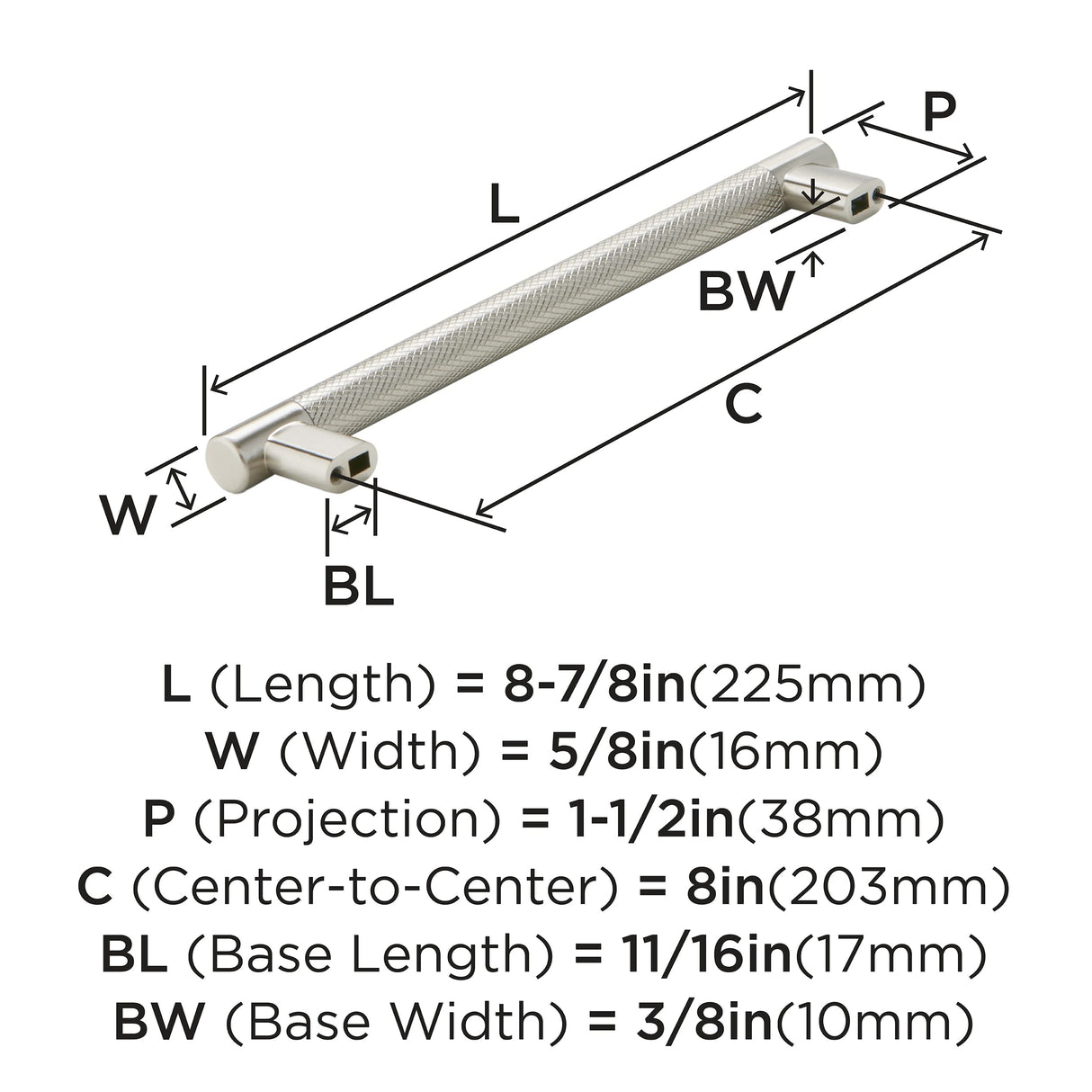 Amerock Kitchen Cabinet Pull Satin Nickel 8 in (203 mm) Center-to-Center Bronx 1 Pack Furniture Hardware Cabinet Handle Bathroom Drawer Pull