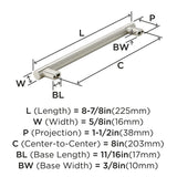 Amerock Kitchen Cabinet Pull Satin Nickel 8 in (203 mm) Center-to-Center Bronx 1 Pack Furniture Hardware Cabinet Handle Bathroom Drawer Pull