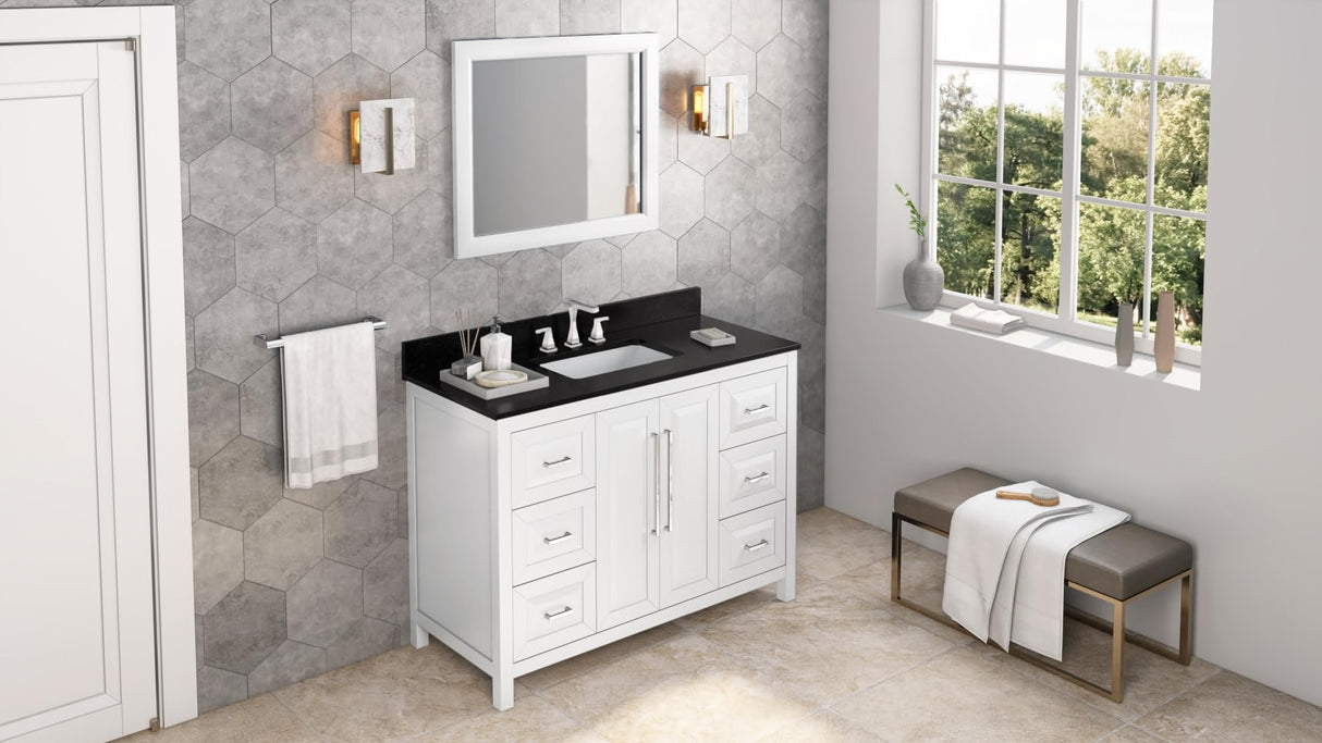 Jeffrey Alexander VKITCAD48BLBGR 48" Hale Blue Cade Vanity, Black Granite Vanity Top, undermount rectangle bowl