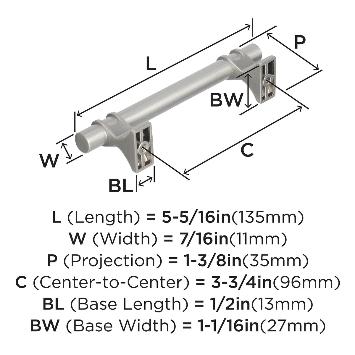 Amerock Cabinet Pull Satin Nickel 3-3/4 inch (96 mm) Center to Center Davenport 1 Pack Drawer Pull Drawer Handle Cabinet Hardware