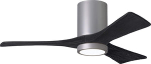 Matthews Fan IR3HLK-BN-BK-42 Irene-3HLK three-blade flush mount paddle fan in Brushed Nickel finish with 42” solid matte black wood blades and integrated LED light kit.
