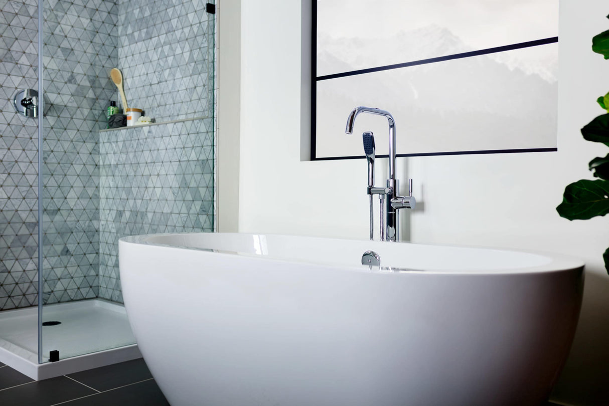 Miseno MTF194 Floor Mounted Tub Filler with Integrated Valve and Diverter - Includes Hand Shower - Flat Black