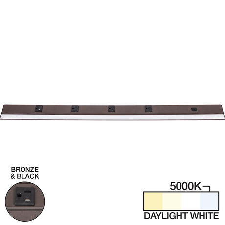 Task Lighting LP36QD12NDBBZ50 36-1/2" 1200 Lumen Direct Voltage DV Lighted Power Strip, Bronze Finish, Black Receptacles, 5000K Daylight White